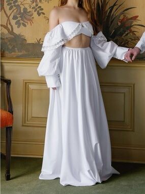 Off-Shoulder White Cutout Maxi Dress